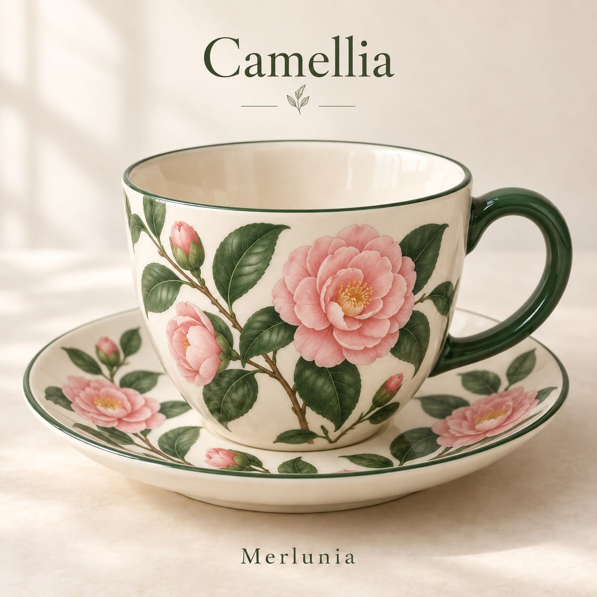 Merlunia Camellia Cup & Saucer - main concept