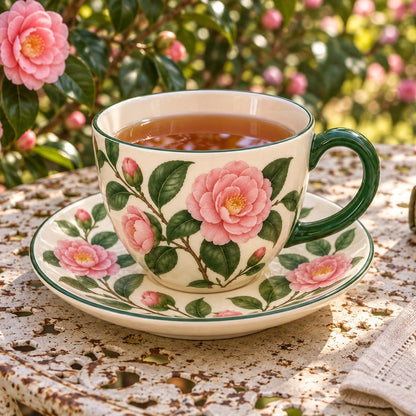 Merlunia Camellia Cup & Saucer - scene concept