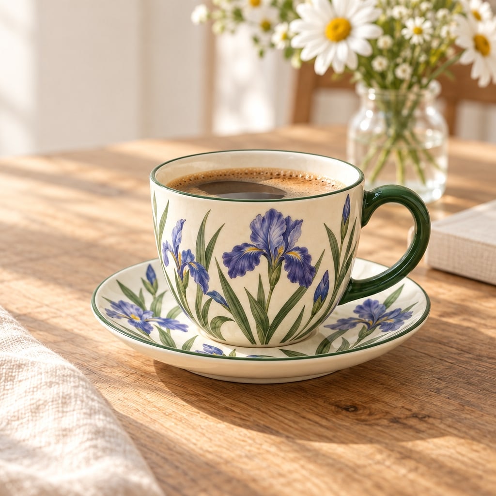 Merlunia Iris Cup & Saucer - scene concept