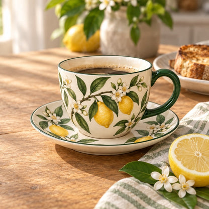 Merlunia Lemon Blossom Cup & Saucer - scene concept
