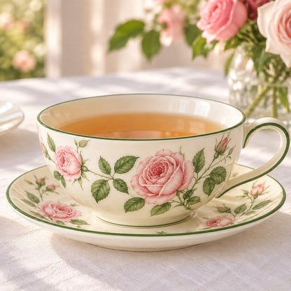 Merlunia Rose Tea Cup & Saucer - scene concept