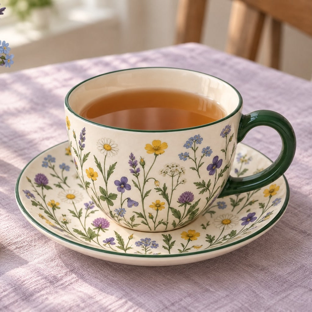 Merlunia Wildflower Cup & Saucer - scene concept