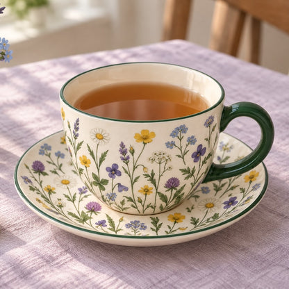 Merlunia Wildflower Cup & Saucer - scene concept