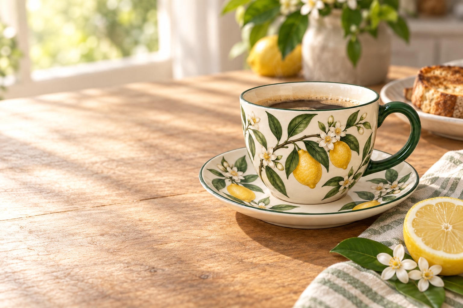 Merlunia lemon-blossom botanical drinkware concept in a lifestyle setting